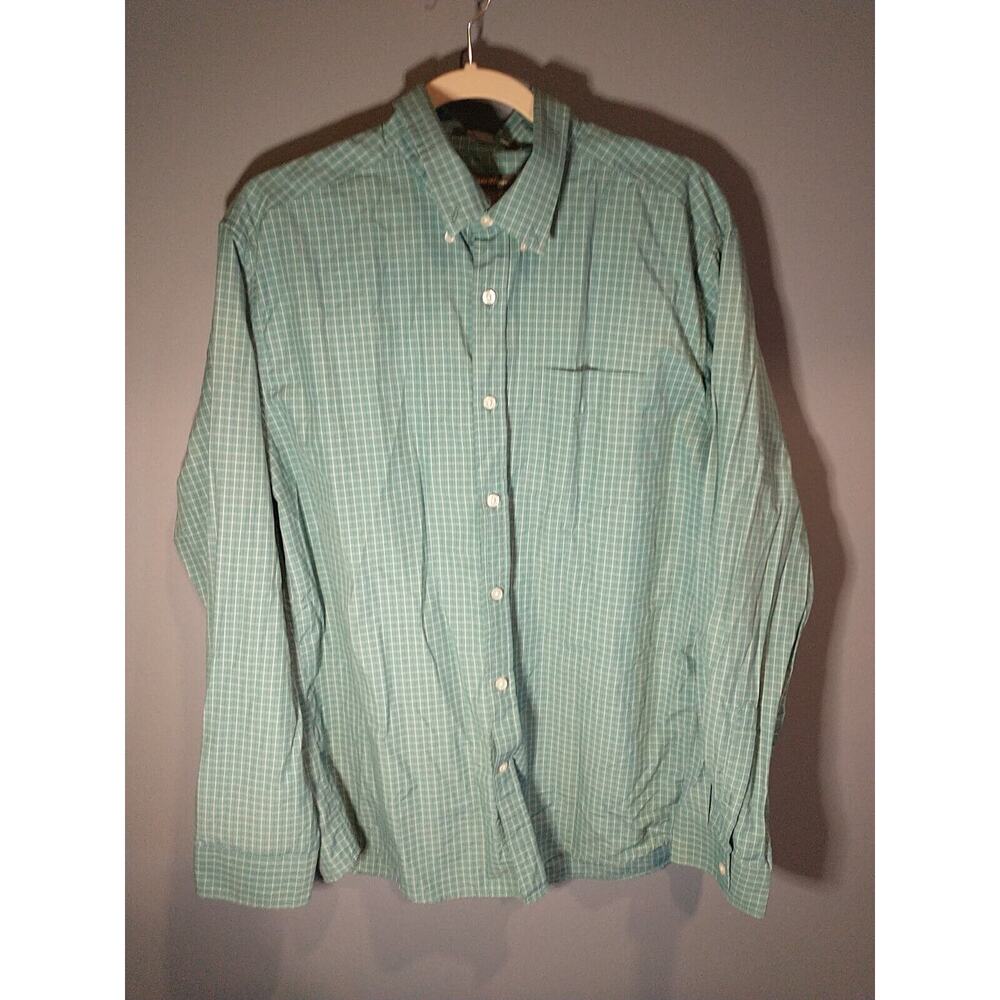 Eddie Bauer Shirt Mens Large Teal Plaid Button Down Up Long Sleeve Pocket Cotton
